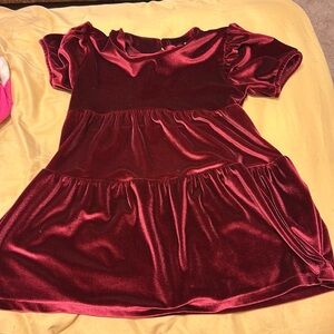 Zara Kids Burgundy Velvet Tiered Dress, Zara Girls Red Dress, Size 3-4 #holiday